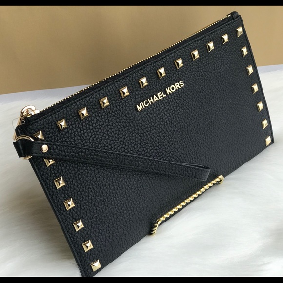 Michael Kors Handbags - Michael KorsBedford Black Pebbled Studded Wristlet